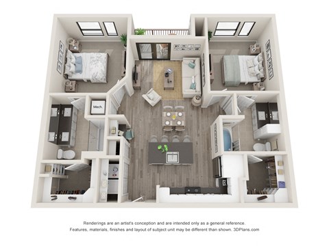 Floor plan for 2 beds, 2 baths, 1096 sqft